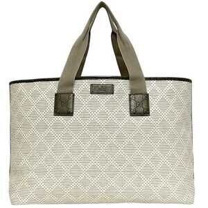 Gucci Tote Bag ec-25131 White Beige Metallic Khaki Shimmer Line 289626 PVC Le...